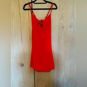 Red Sleeveless Dress with Lace-Up Front